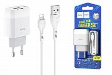 Сетевое зарядное устройство 2 USB 2400mAh + кабель iPhone 5/6/7 HOCO С73A Glorious белый