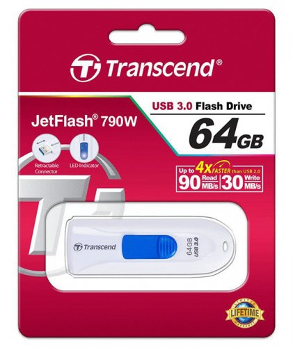 Флеш Диск Transcend 64Gb Jetflash 790 TS64GJF790W USB3.0 белый фото 2