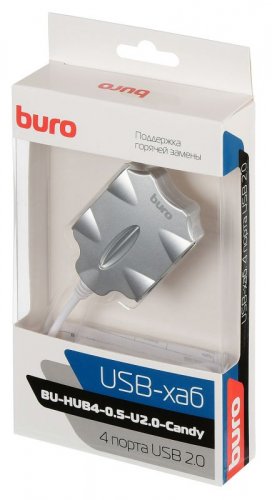 Разветвитель USB 2.0 Buro BU-HUB4-0.5-U2.0-Candy 4порт. серебристый фото 3