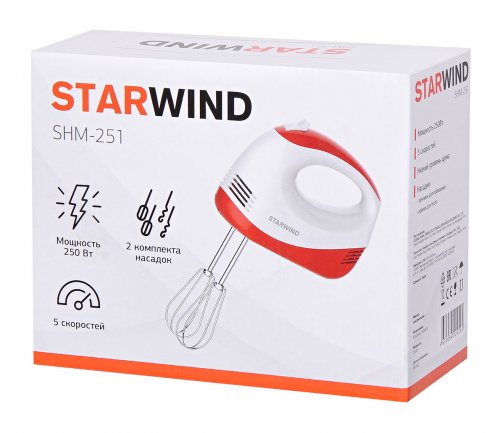 Миксер ручной Starwind SHM-251 250Вт белый/коралловый фото 2