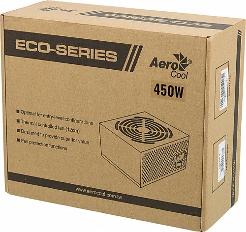 Блок питания Aerocool ATX 450W ECO-450 (24+4pin) 120mm fan 2xSATA RTL фото 2