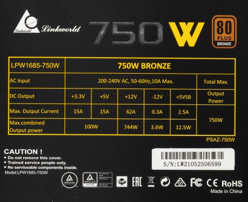 Блок питания LinkWorld ATX 750W LW-750B 80+ bronze 24+2x(4+4) pin APFC 120mm fan 5xSATA RTL фото 5