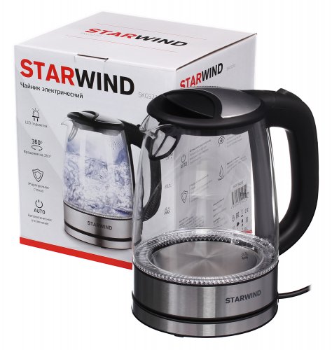Чайник электрический Starwind SKG5210 1.7л. 2200Вт черный/серебристый (корпус: стекло) фото 9