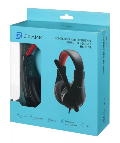 Наушники с микрофоном Оклик HS-L100 черный/красный 2м накладные оголовье (NO530) фото 5