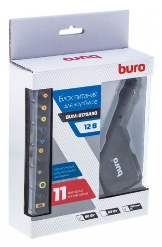 Блок питания Buro BUM-0170A90 автоматический 90W 15V-20V 11-connectors 4.5A 1xUSB 1A от прикуривател фото 2