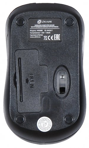 Мышь Оклик 445MW черный оптическая (1000dpi) беспроводная USB для ноутбука (3but) фото 2
