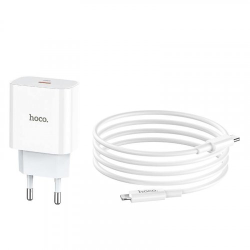 Сетевое зарядное устройство HOCO C76А Type-C 20W Speed charger PD белый + кабель (для iPhone 11-12 с фото 3
