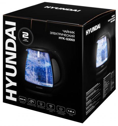 Чайник электрический Hyundai HYK-G3003 1.8л. 2200Вт черный (корпус: стекло) фото 3