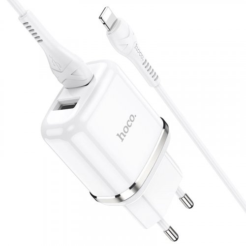 Сетевое зарядное устройство 2 USB 2400mAh + кабель iPhone 5/6/7 HOCO N4 Aspring dual port  белый фото 2