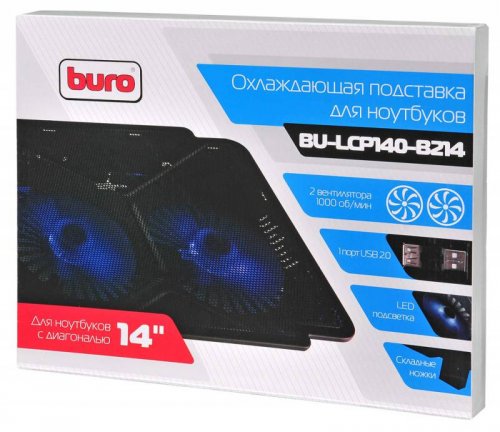 Подставка для ноутбука Buro BU-LCP140-B214 14"335x265x22мм 1xUSB 2x 140ммFAN 480г металлическая сетк фото 3