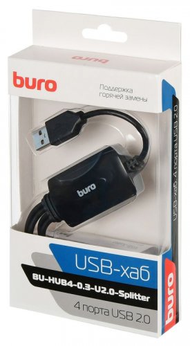 Разветвитель USB 2.0 Buro BU-HUB4-0.3-U2.0-Splitter 4порт. черный фото 3