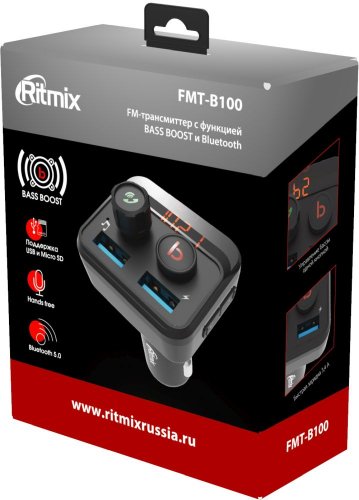 Автомобильный FM-модулятор Ritmix FMT-B100 черный MicroSD BT USB (80000554) фото 5