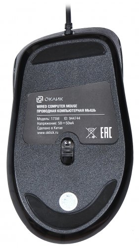 Мышь Оклик 175M черный оптическая (1000dpi) USB (2but) фото 2