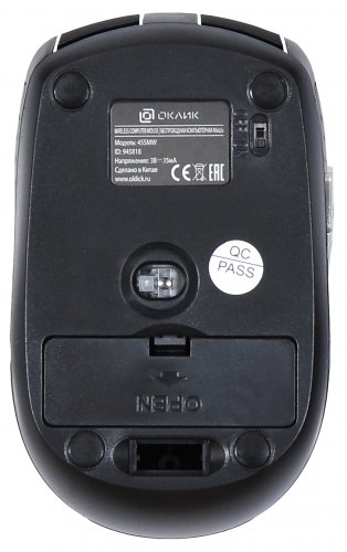 Мышь Оклик 455MW черный оптическая (1600dpi) беспроводная USB для ноутбука (6but) фото 2