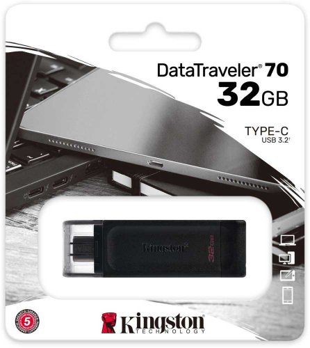 Флеш Диск Kingston 64Gb DataTraveler 70 Type-C DT70/64GB USB3.2 черный фото 3