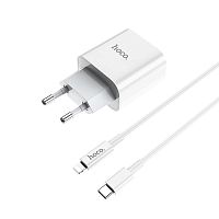 Сетевое зарядное устройство HOCO C76А Type-C 20W Speed charger PD белый + кабель (для iPhone 11-12 с