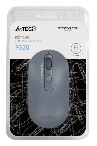 Мышь A4Tech Fstyler FG20 пепельный/синий оптическая (2000dpi) беспроводная USB для ноутбука (4but) фото 3