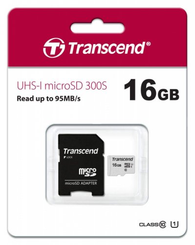 Флеш карта microSDHC 16Gb Class10 Transcend TS16GUSD300S-A + adapter фото 2