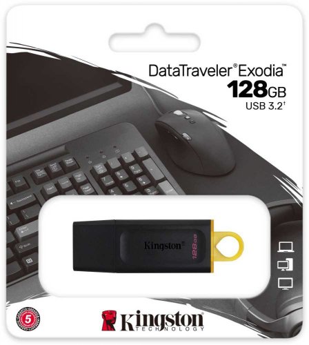 Флеш Диск Kingston 128Gb DataTraveler Exodia DTX/128GB USB3.1 черный/желтый фото 3