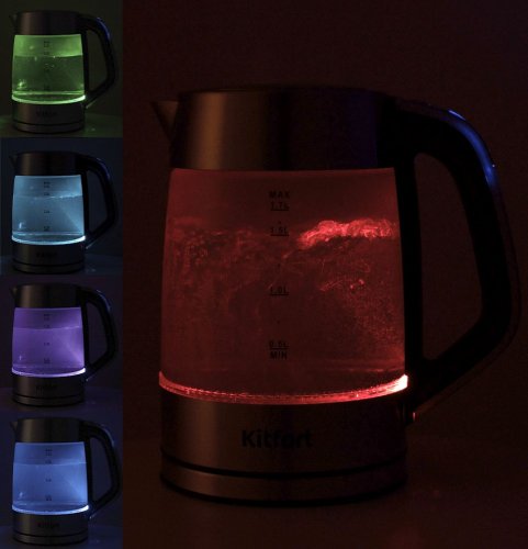Чайник электрический Kitfort КТ-6114 1.7л. 2200Вт серебристый/черный (корпус: стекло) фото 6