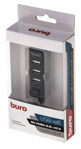 Разветвитель USB 2.0 Buro BU-HUB4-0.5L-U2.0 4порт. черный фото 5