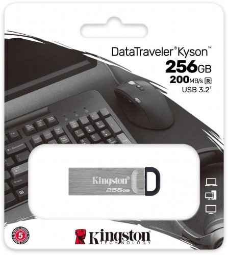 Флеш Диск Kingston 256Gb DataTraveler Kyson DTKN/256GB USB3.1 серебристый/черный фото 3