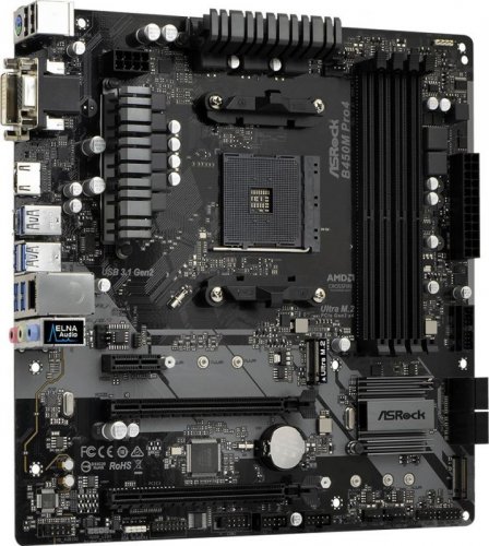 Материнская плата Asrock B450M PRO4 Soc-AM4 AMD B450 4xDDR4 mATX AC`97 8ch(7.1) GbLAN RAID+VGA+DVI+H фото 4