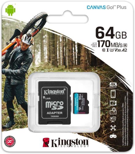 Флеш карта microSDXC 64Gb Class10 Kingston SDCG3/64GB Canvas Go! Plus + adapter фото 2
