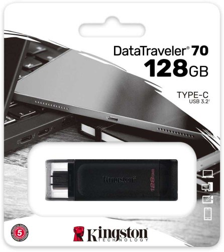 Флеш Диск Kingston 128Gb DataTraveler 70 Type-C DT70/128GB USB3.2 черный фото 3