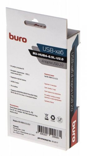 Разветвитель USB 2.0 Buro BU-HUB4-0.5L-U2.0 4порт. черный фото 6