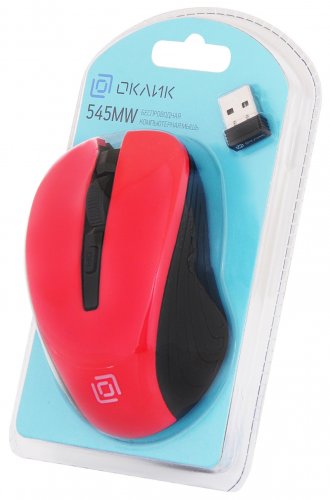 Мышь Оклик 545MW черный/красный оптическая (1600dpi) беспроводная USB для ноутбука (4but) фото 3