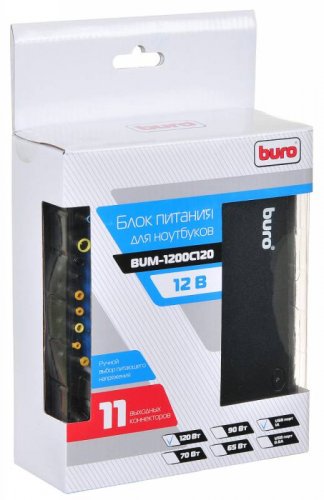 Блок питания Buro BUM-1200C120 ручной 120W 15V-24V 11-connectors 5A 1xUSB 2A от прикуривателя фото 2
