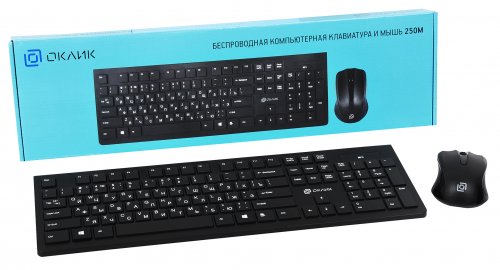 Клавиатура + мышь Оклик 250M клав:черный мышь:черный USB беспроводная slim фото 7