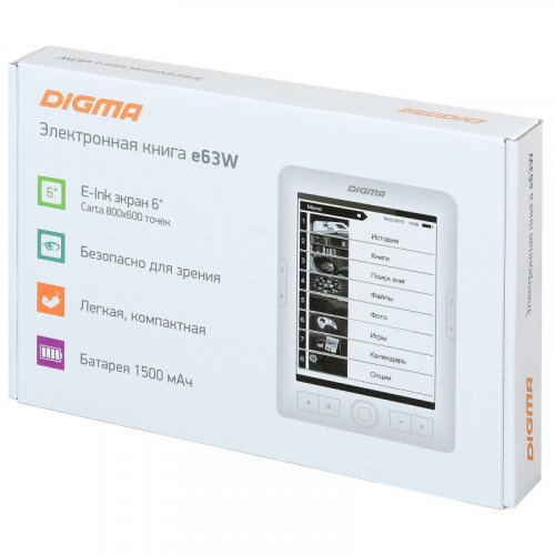 Электронная книга Digma E63W 6" E-Ink Carta 800x600 600MHz/4Gb/microSDHC белый фото 2