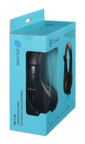Наушники с микрофоном Оклик HS-L100 черный/красный 2м накладные оголовье (NO530) фото 4