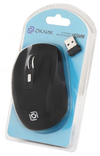 Мышь Оклик 455MW черный оптическая (1600dpi) беспроводная USB для ноутбука (6but) фото 8