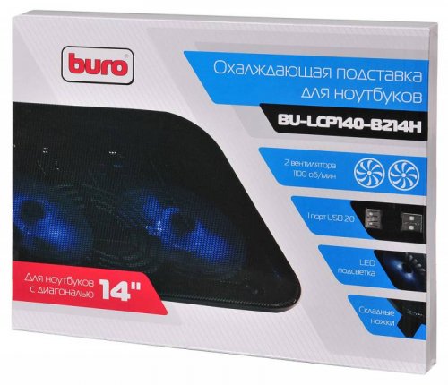 Подставка для ноутбука Buro BU-LCP140-B214H 14"338x255x22мм 1xUSB 2x 140ммFAN 480г металлическая сет фото 2