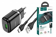 Сетевое зарядное устройство USB + кабель Type-C HOCO N3 Special stngle port QC 3.0 charger черный