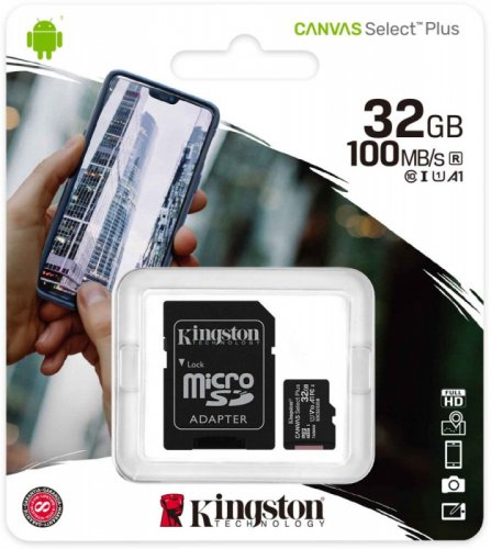 Флеш карта microSDHC 32Gb Class10 Kingston SDCS2/32GB Canvas Select Plus + adapter фото 3