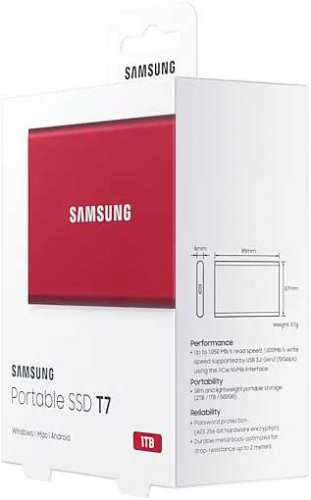 Накопитель SSD Samsung USB-C 1Tb MU-PC1T0R/WW T7 1.8" красный фото 3