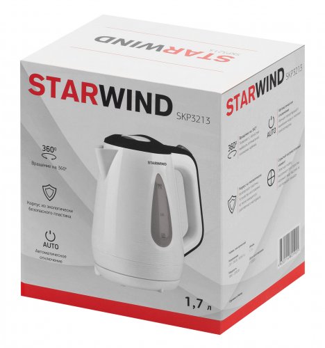 Чайник электрический Starwind SKP3213 1.7л. 2200Вт белый/черный (корпус: пластик) фото 7