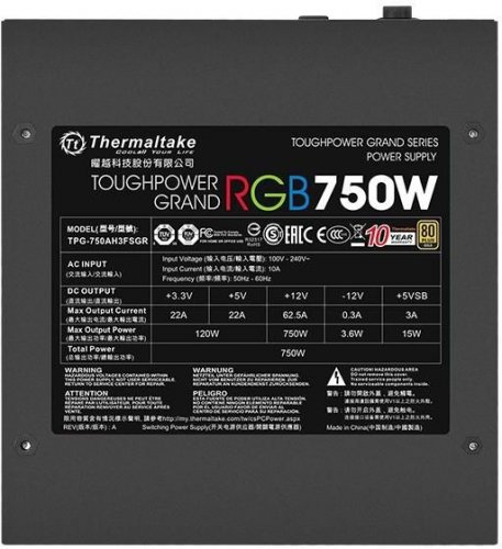 Блок питания Thermaltake ATX 750W Toughpower Grand RGB Sync 80+ gold (24+4+4pin) APFC 140mm fan colo фото 6