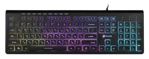 Клавиатура Оклик 490ML черный USB slim Multimedia LED фото 3