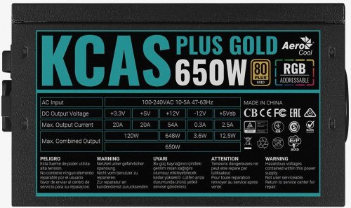 Блок питания Aerocool ATX 650W KCAS PLUS GOLD 650W ARGB 80+ gold 24+2x(4+4) pin APFC 120mm fan 6xSAT фото 2