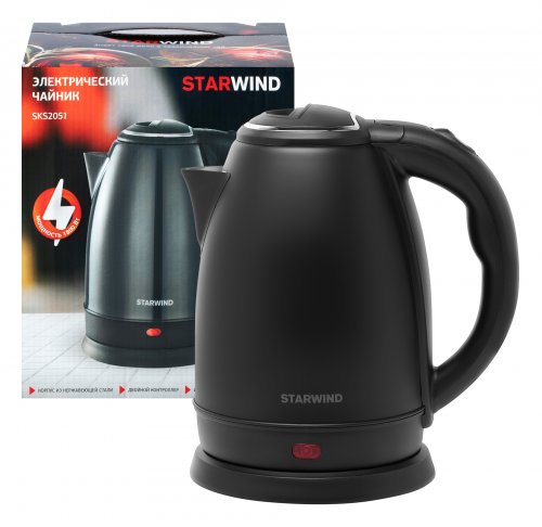 Чайник электрический Starwind SKS2051 1.8л. 1800Вт черный (корпус: нержавеющая сталь/пластик) фото 2