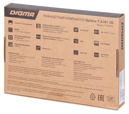Планшет Digma Optima 7 A101 3G SC7731E (1.3) 4C RAM1Gb ROM8Gb 7" TN 1024x600 3G Android 10.0 Go черн фото 3