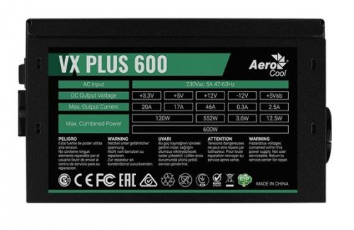 Блок питания Aerocool ATX 600W VX PLUS 600W (24+4+4pin) 120mm fan 3xSATA RTL фото 2