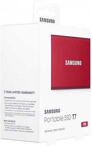 Накопитель SSD Samsung USB-C 1Tb MU-PC1T0R/WW T7 1.8" красный фото 4