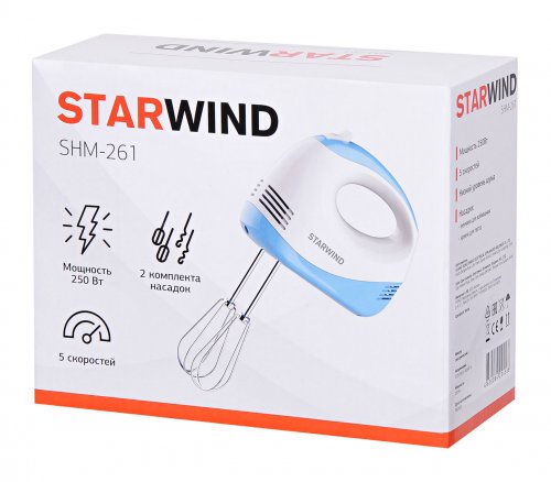 Миксер ручной Starwind SHM-261 250Вт белый/голубой фото 2