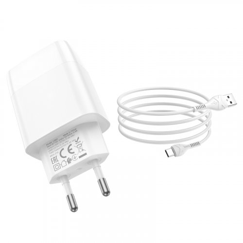 Сетевое зарядное устройство 2USB + кабель Type-C HOCO С86A Illustrious double port charger белый фото 3